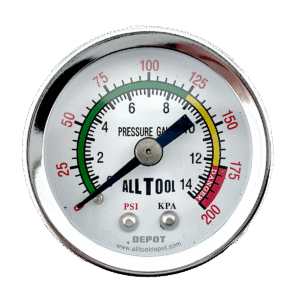 1-1/2" Color Coded Pressure Gauge, 1/8" NPT, Center Back Mount, 0-200 PSI