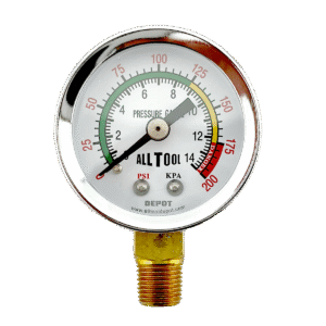 1-1/2" Color Coded Pressure Gauge, 1/8" NPT, Lower Side Mount, 0-200 PSI