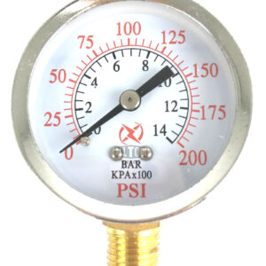 2" Pressure Gauge, 1/4" NPT, Lower Side Mount, 0-200 PSI