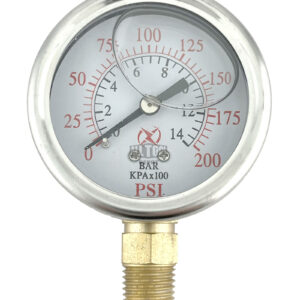 2" Oil Filled Pressure Gauge, 1/4" NPT, Lower Side Mount, 0-200PSI
