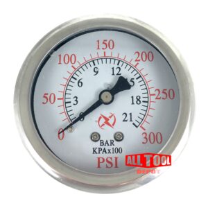 2-1/2" Oil Filled Pressure Gauge, 1/4" NPT, Center Back Mount, 0-300PSI