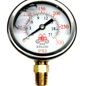 2-1/2" Oil Filled Pressure Gauge, 1/4" NPT, Lower Side Mount, 0-300PSI