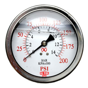 4" Oil Filled Pressure Gauge, 1/4" NPT, Center Back Mount, 0-200PSI