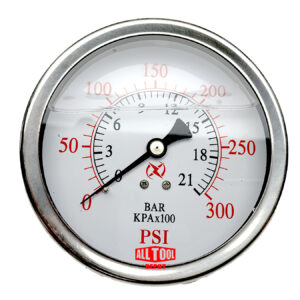 4" Oil Filled Pressure Gauge, 1/4" NPT, Center Back Mount, 0-300PSI